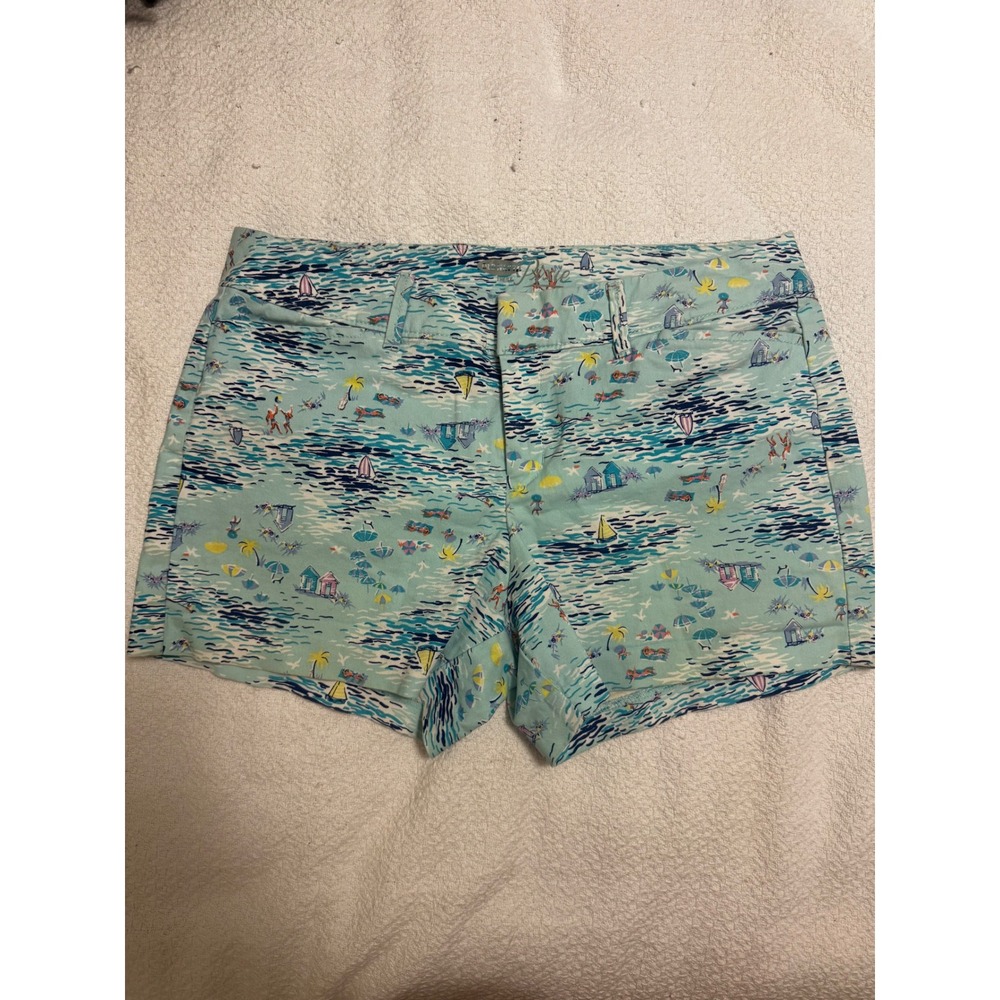 Old Navy The Pixie Shorts Womens 6 Blue Beach Scene Coastal Print Chino Stretch